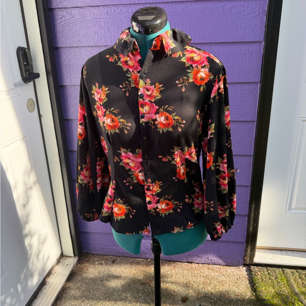 OOAK handmade Floral Button-Up Blouse